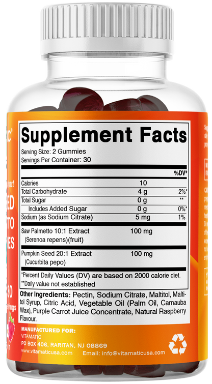 Vitamatic Pumpkin Seed 20:1 Extract Gummies, Sugar Free, 60ct