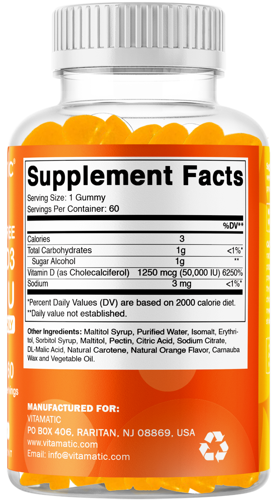 Sugar-Free Vitamin D3 50000 IU, 60 Gummies