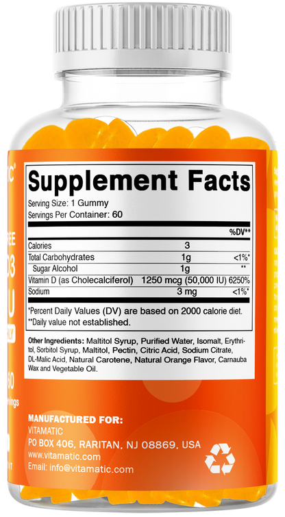 Sugar-Free Vitamin D3 50000 IU, 60 Gummies