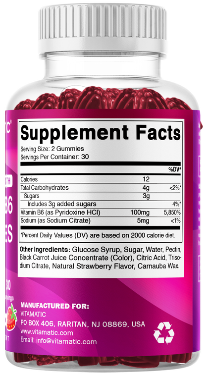 Vitamatic Vitamin B6 100mg Strawberry Gummies, 60 Count