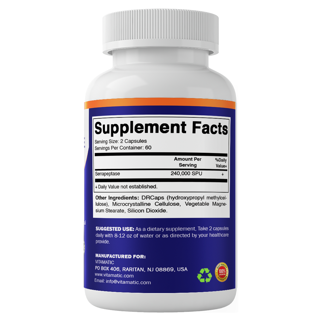 Serrapeptase 240,000 SPU Per Serving, 120 DR Capsules