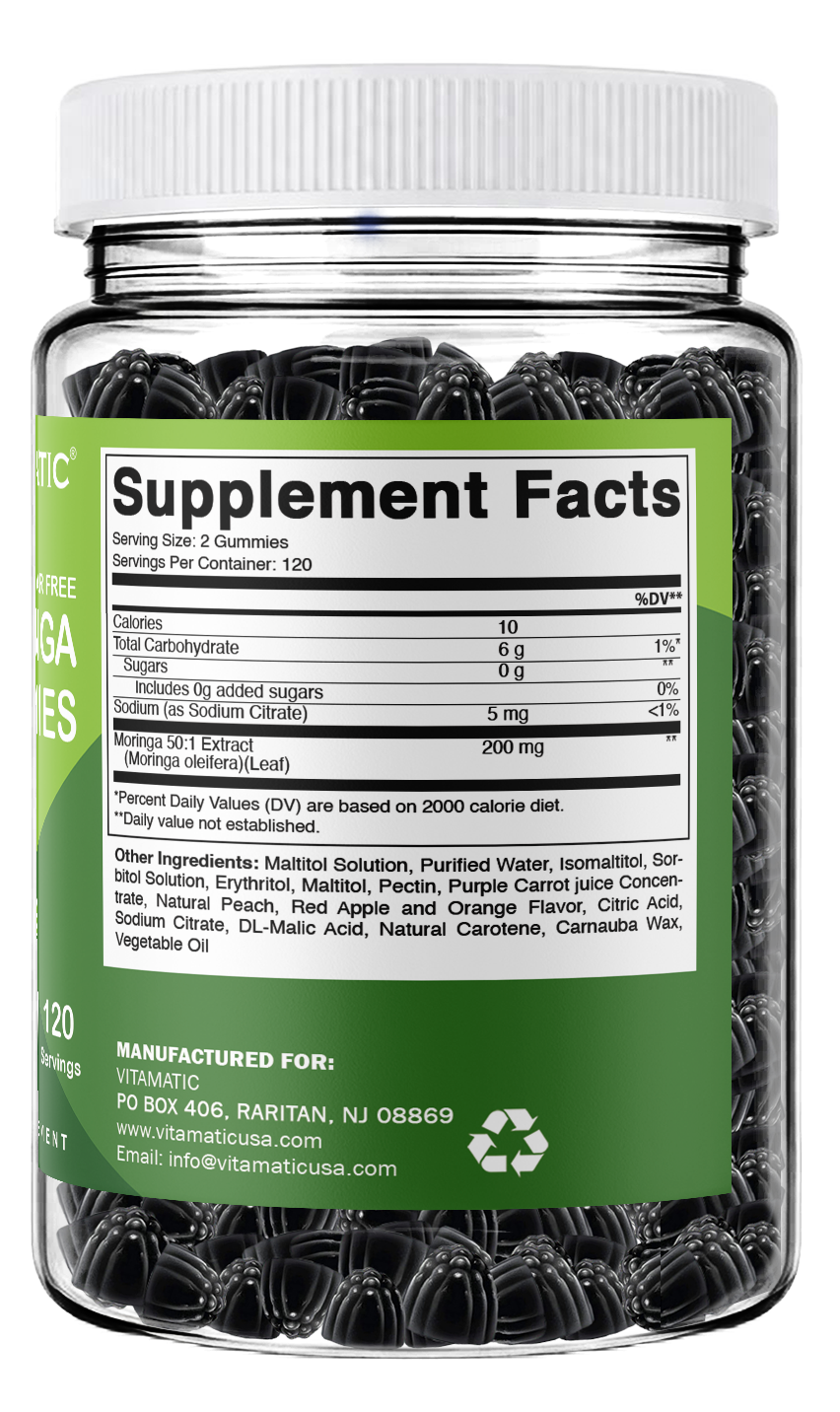 Vitamatic Moringa 50:1 Extract Sugar-Free Gummies, 60 Count