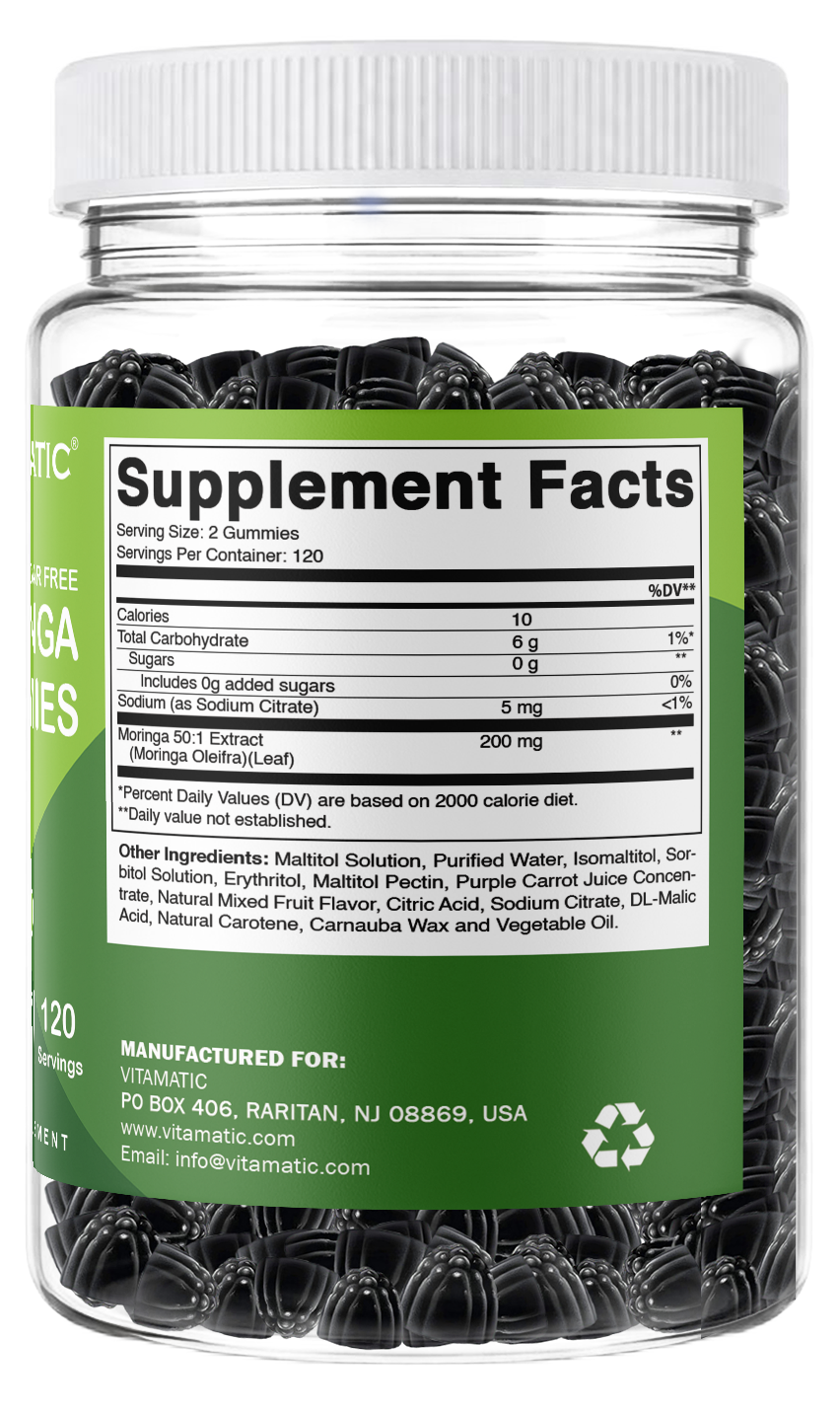 Vitamatic Moringa 50:1 Extract Sugar-Free Gummies, 60 Count