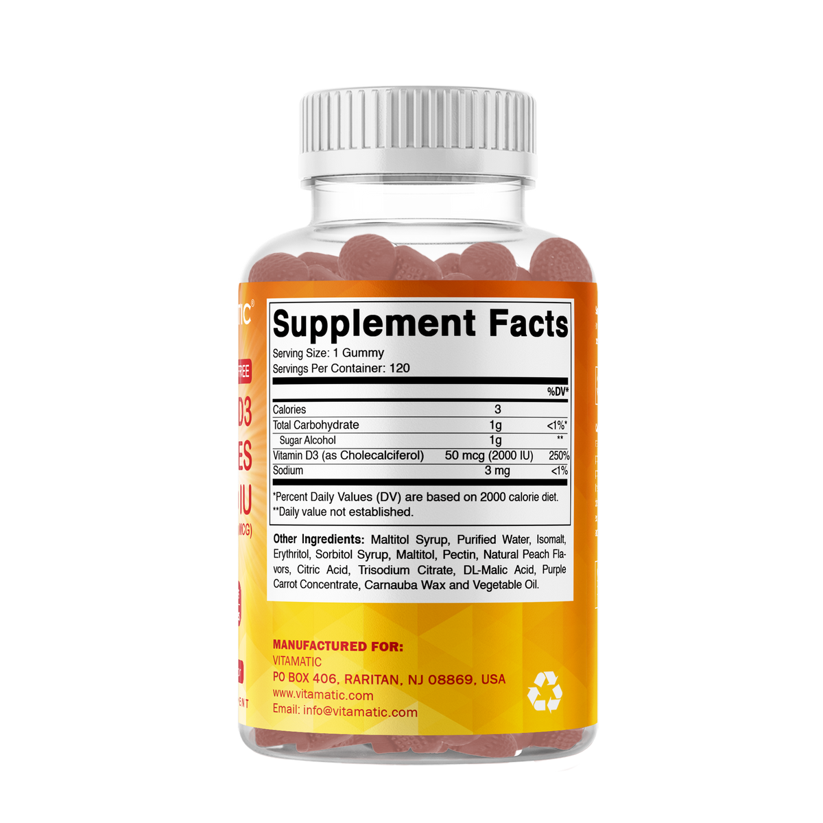 Sugar-Free Vitamin D3 2000 IU, 120 Gummies