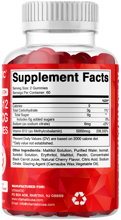 Vitamatic Sugar-Free Methyl B12 5000 mcg, 120 Gummies