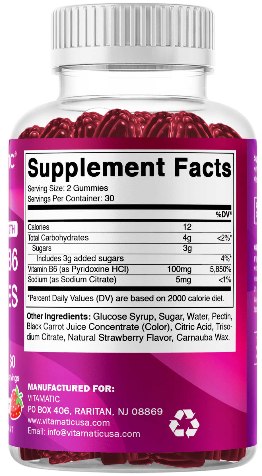Vitamatic Vitamin B6 100mg Strawberry Gummies, 60 Count