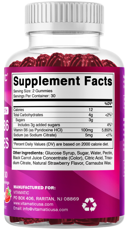 Vitamatic Vitamin B6 100mg Strawberry Gummies, 60 Count