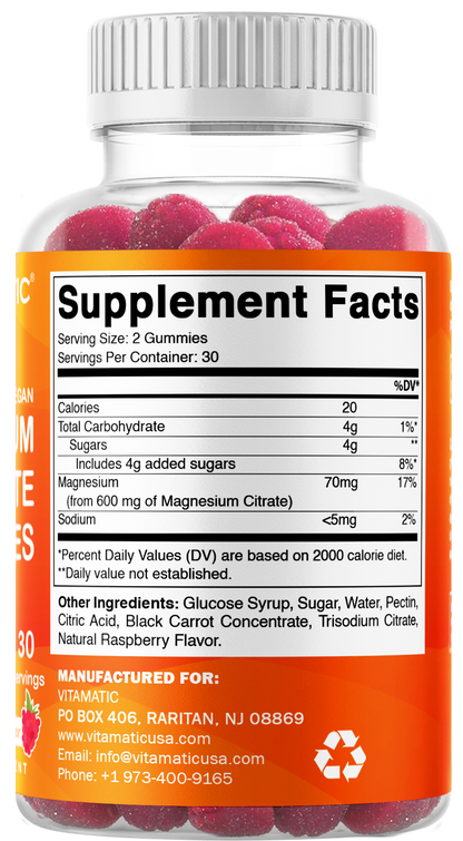 Vitamatic Magnesium Citrate 600mg, 60 Vegan Gummies
