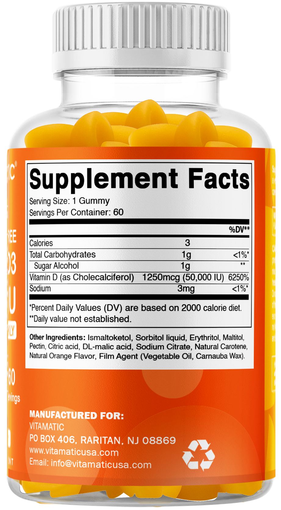 Vitamatic Sugar-Free Vitamin D3 50000 IU, 60 Gummies