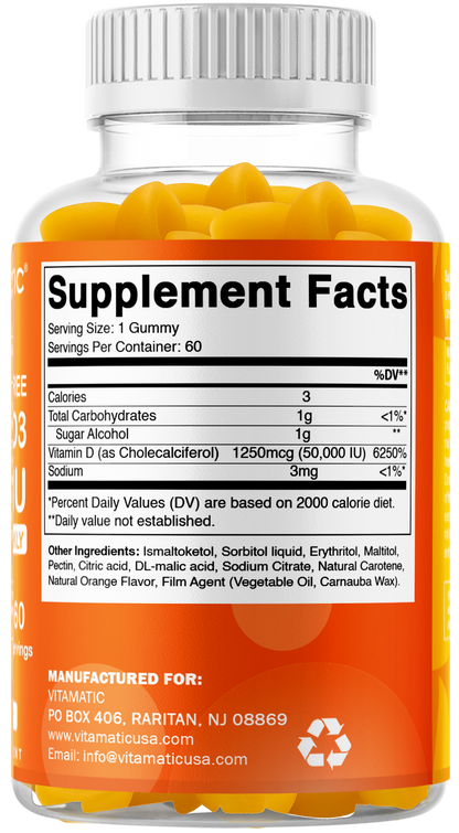 Vitamatic Sugar-Free Vitamin D3 50000 IU, 60 Gummies