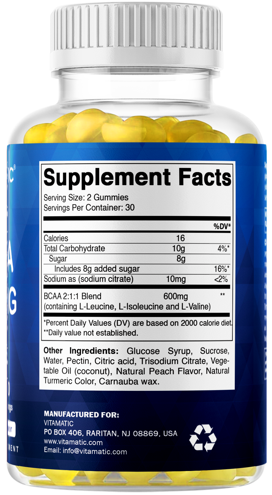 Vitamatic BCAA 600mg per Serving Gummies, 60 Count