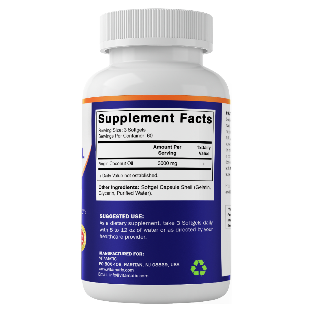 Virgin Coconut Oil 3000mg Per Serving, 180 Softgels