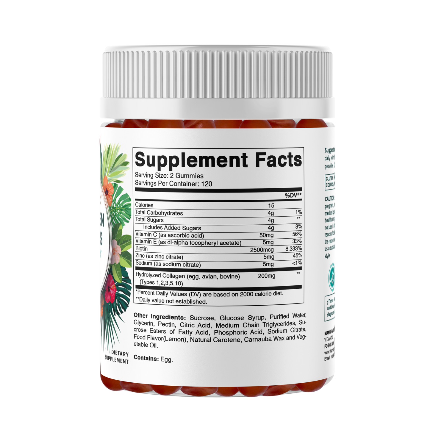 Hydrolyzed Collagen Gummies with Vitamin C, Zinc and Biotin, 200 mg per serving - 240 Gummies