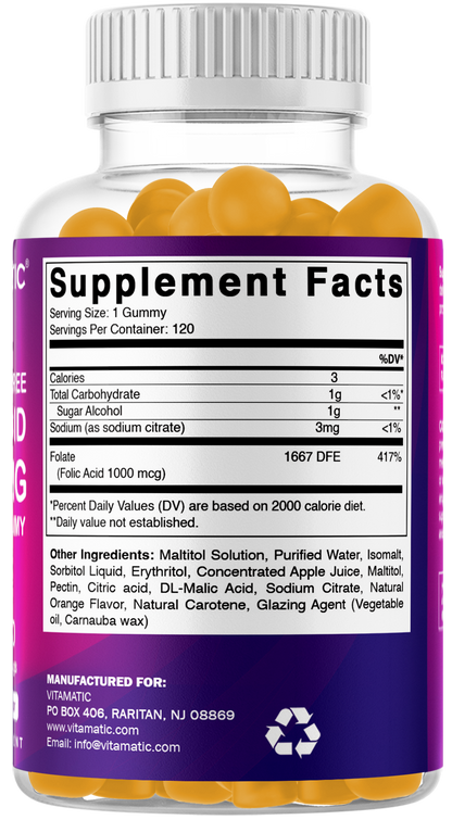 Vitamatic Sugar-Free Folic Acid 1mg, 120 Gummies
