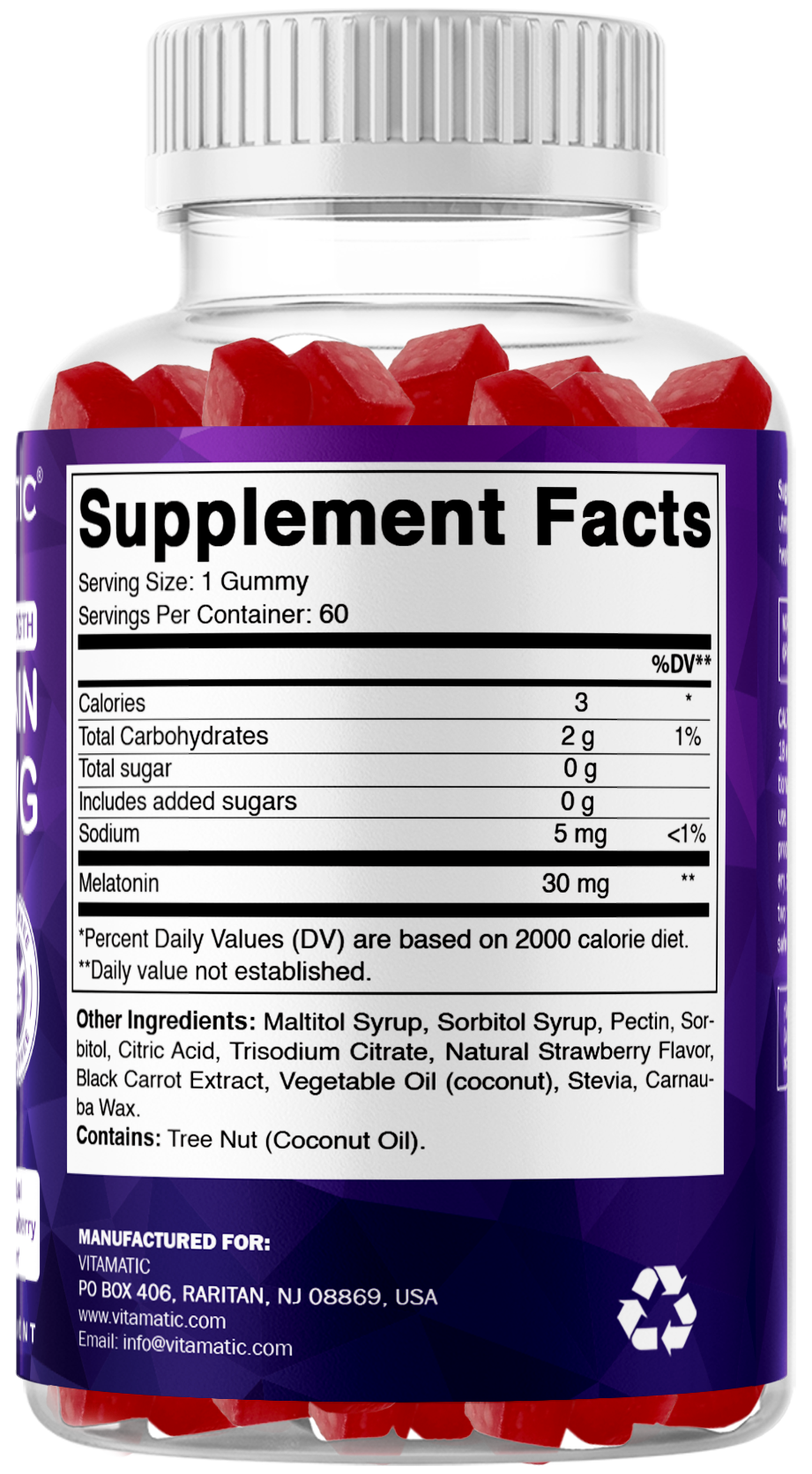 Vitamatic Sugar-Free Melatonin 30mg, 60 Gummies