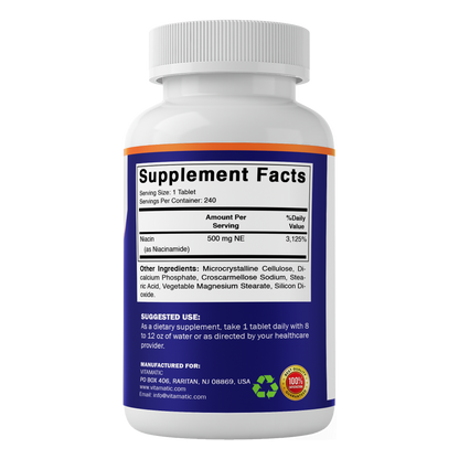 Niacinamide 500mg Vitamin B3, 240 Tablets