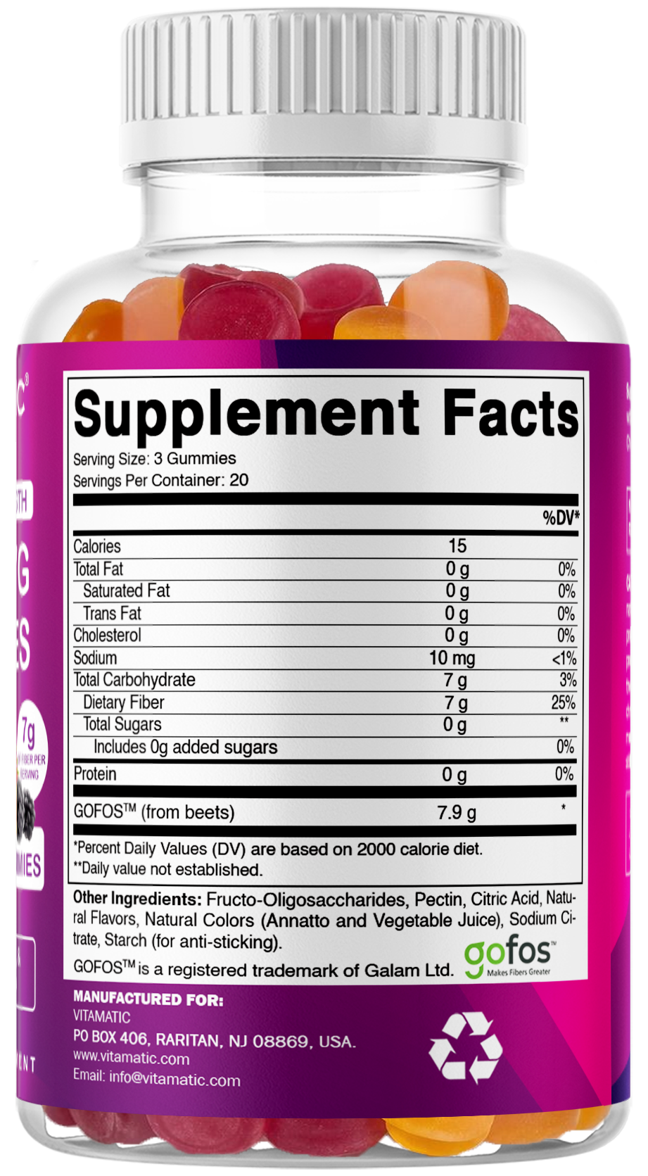 Vitamatic Fiber 7G per Serving, 60 Gummies