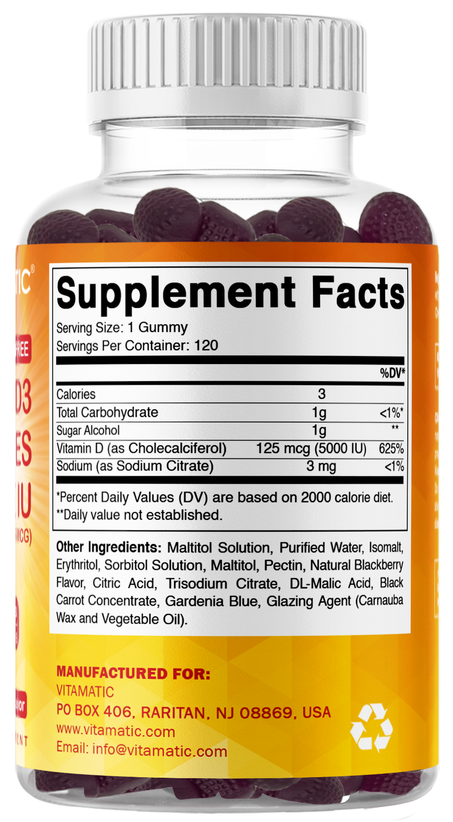 Sugar-Free Vitamin D3 5000 IU, 120 Gummies