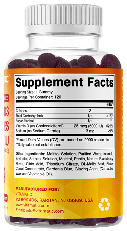 Sugar-Free Vitamin D3 5000 IU, 120 Gummies