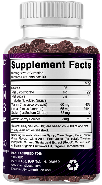 Vitamatic Iron 65mg with Vitamin C, 60 Gummies