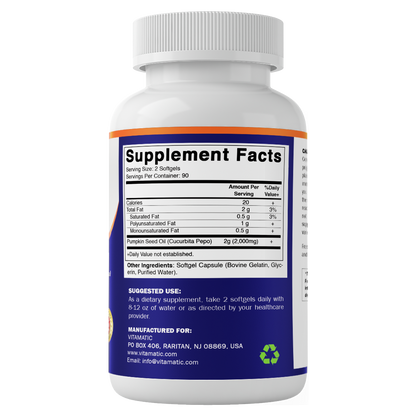 Pumpkin Seed Oil 2000mg per Serving Softgels