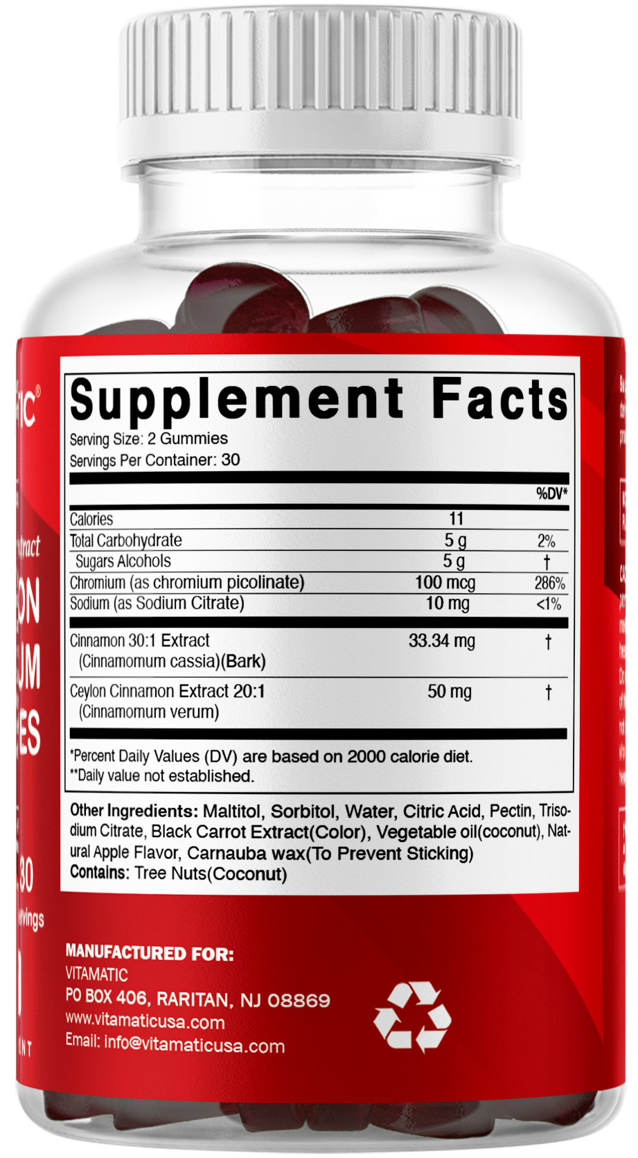 Vitamatic Sugar Free Cinnamon + Chromium, 60 Gummies