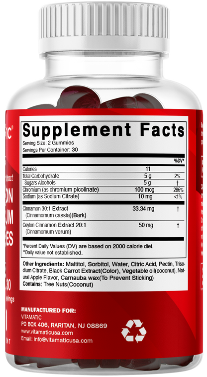 Vitamatic Sugar Free Cinnamon + Chromium, 60 Gummies