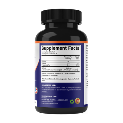 MCT Oil 3000mg per Serving, 180 Softgels