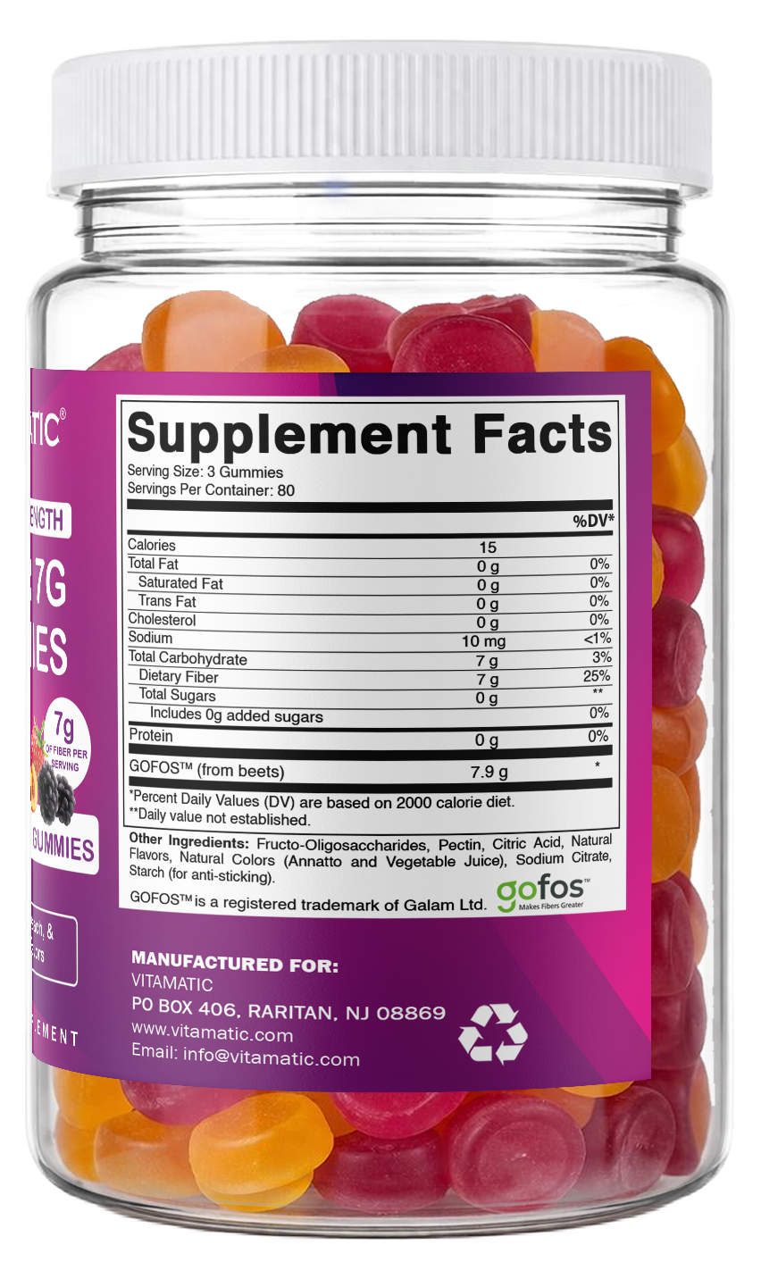 Vitamatic Prebiotic 7G Per Serving Fiber Gummies for Adults, 240 Count