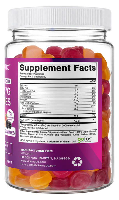 Vitamatic Prebiotic 7G Per Serving Fiber Gummies for Adults, 240 Count