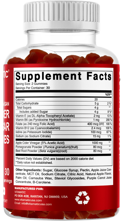 Vitamatic Apple Cider Vinegar 1000mg per Serving, 60 Vegan Gummies