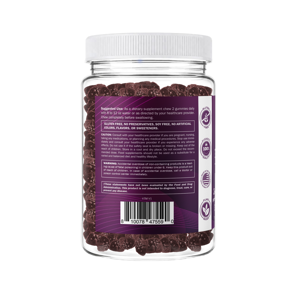 Vitamatic Iron 65mg Per Serving Gummies for Women & Men, 240 Count