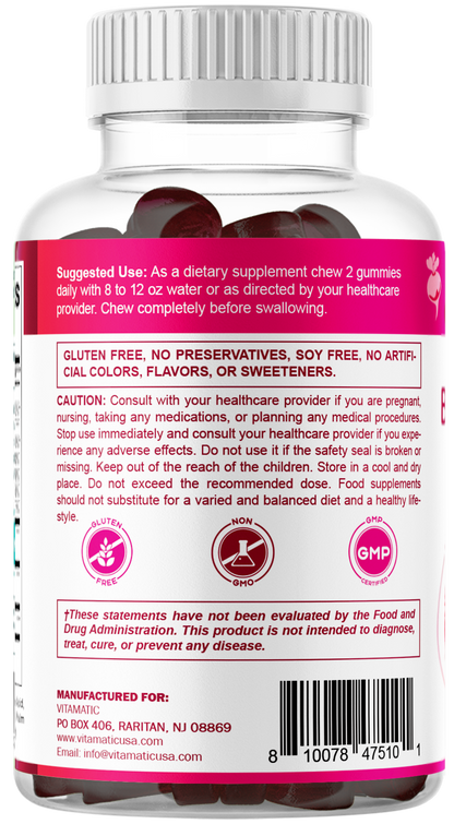 Vitamatic Beet Root Gummies with B6, B12 + Grape Seed, 60ct