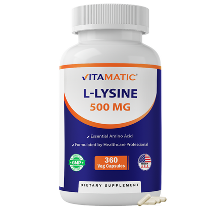 L-Lysine 500 mg, 360 Vegetarian Capsules – Essential Amino Acid Supplement