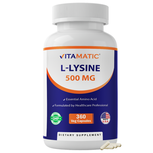 L-Lysine 500 mg, 360 Vegetarian Capsules – Essential Amino Acid Supplement