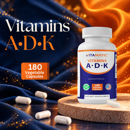 Vitamatic ADK Vitamins A, D3 + K2 Supplement, 180 Capsules