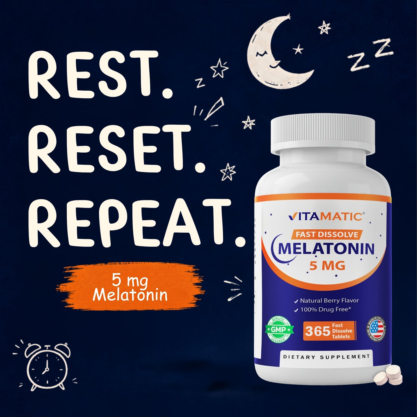 Vitamatic Melatonin 5mg Fast Dissolve, 365 Tablets