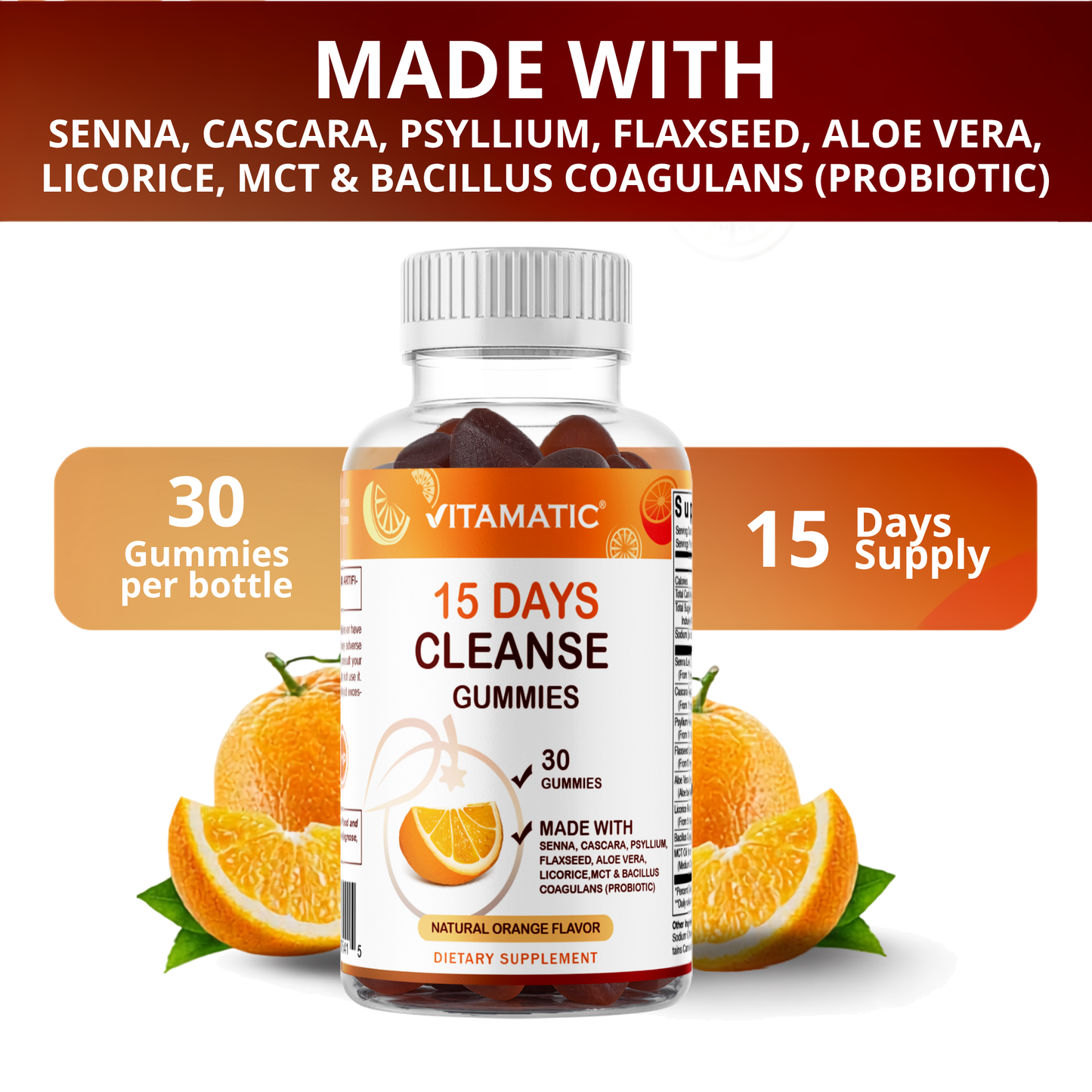 Vitamatic 15 Day Cleanse Gummies with Senna + Psyllium, 60ct