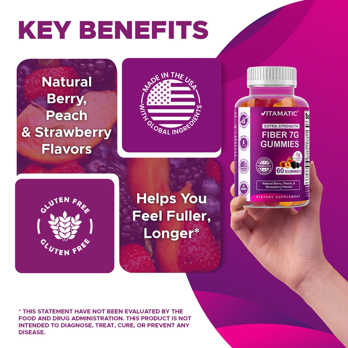 Vitamatic Fiber 7G per Serving, 60 Gummies