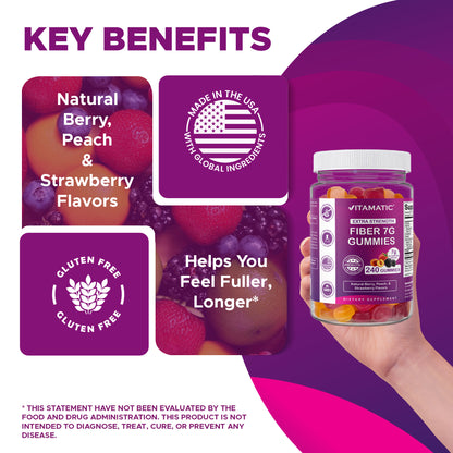 Vitamatic Prebiotic 7G Per Serving Fiber Gummies for Adults, 240 Count