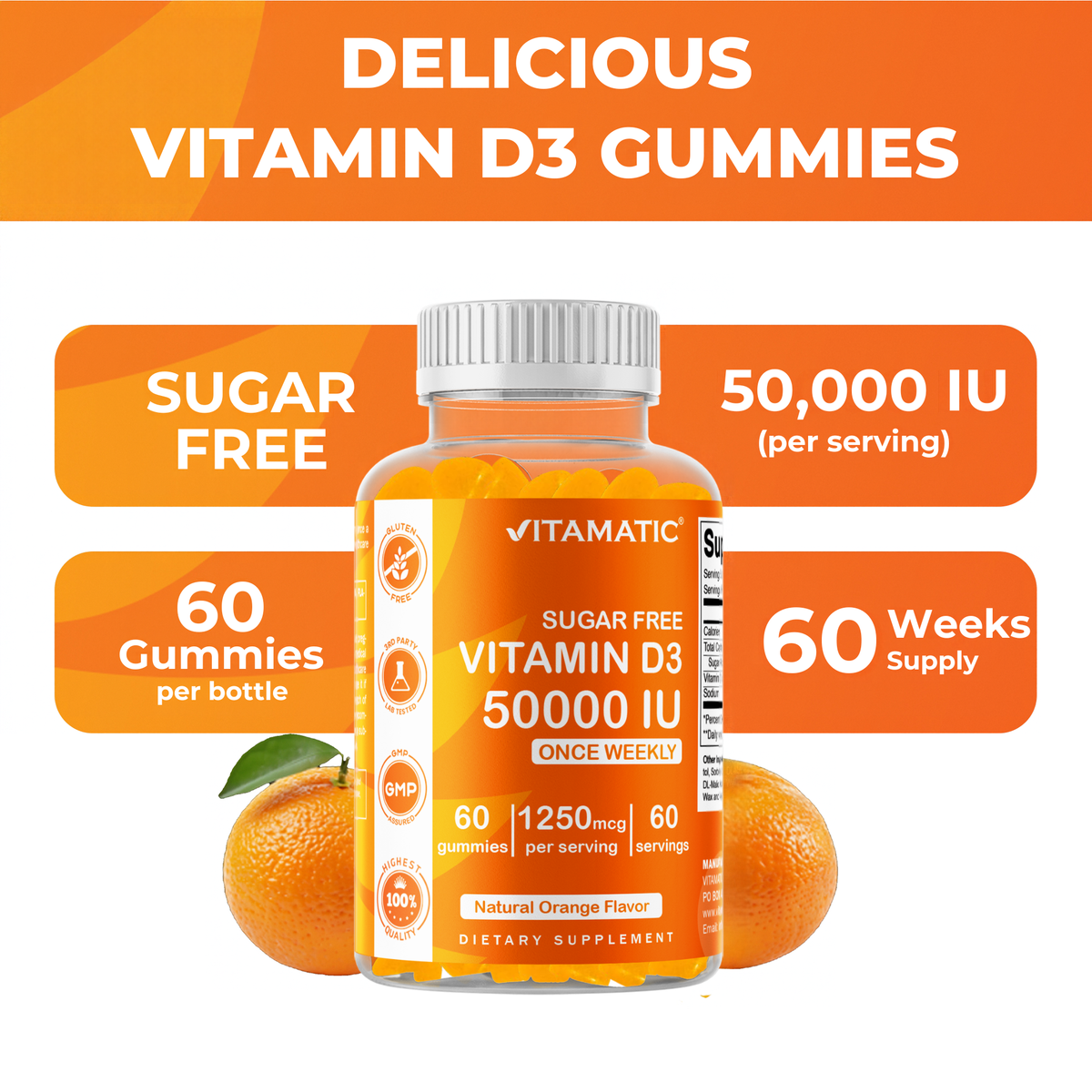 Sugar-Free Vitamin D3 50000 IU, 60 Gummies