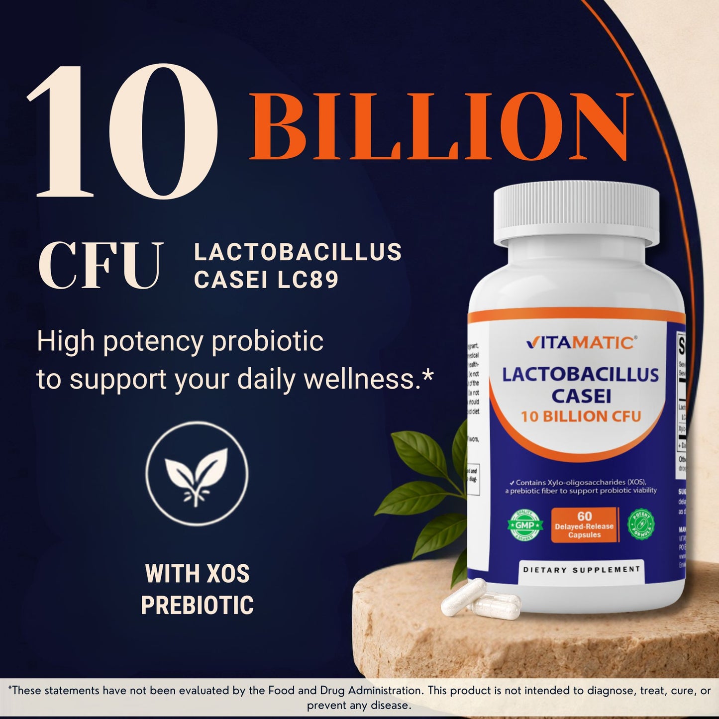 Vitamatic Lactobacillus Casei 10 Billion CFU with XOS Prebiotic, 60 Delayed Release Capsules