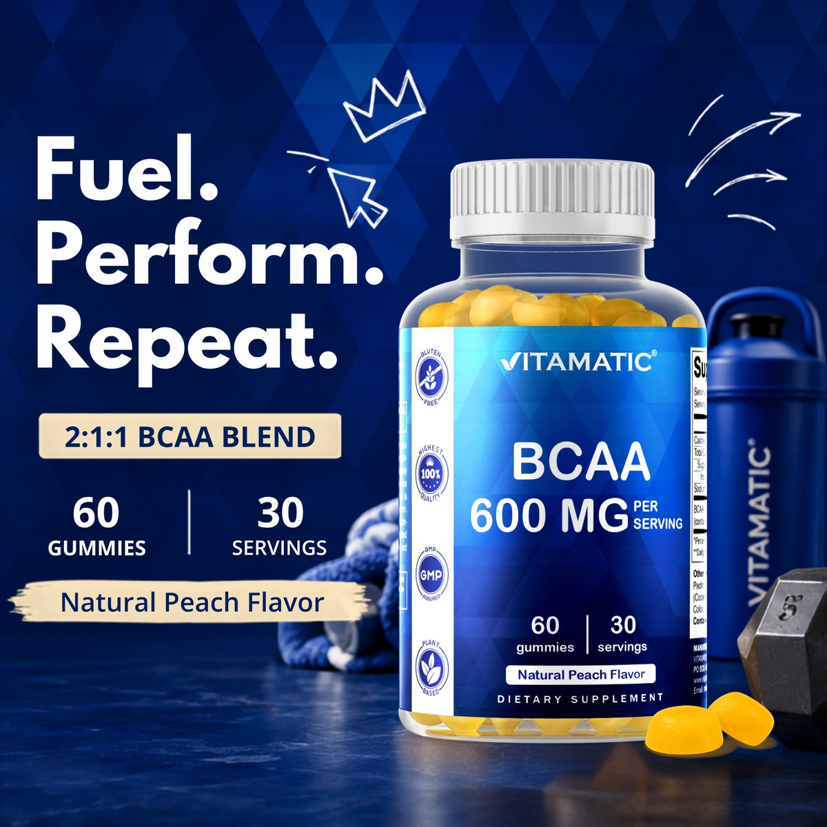 Vitamatic BCAA 600mg per Serving Gummies, 60 Count