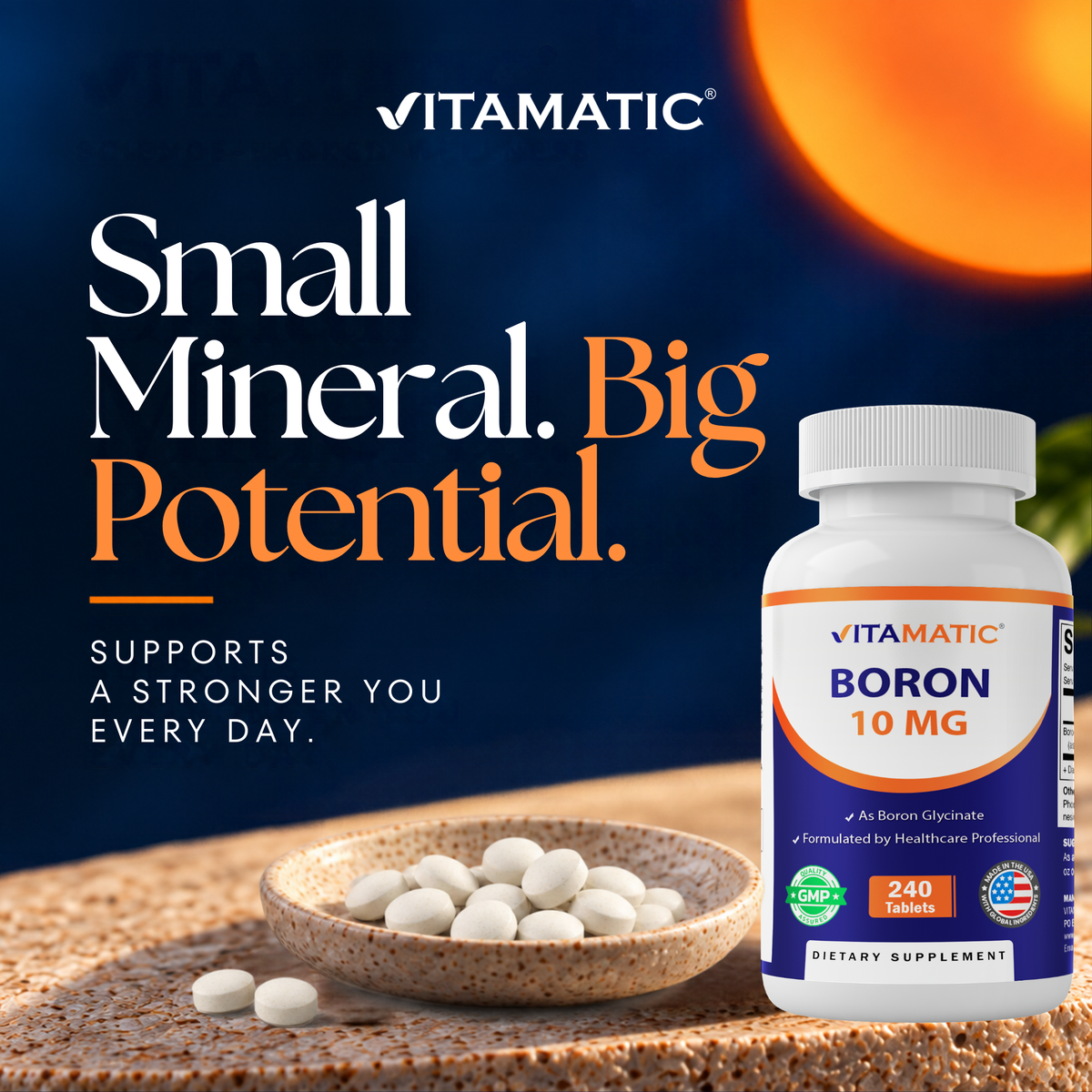 Vitamatic Chelated Boron Glycinate 10mg, 240 Tablets
