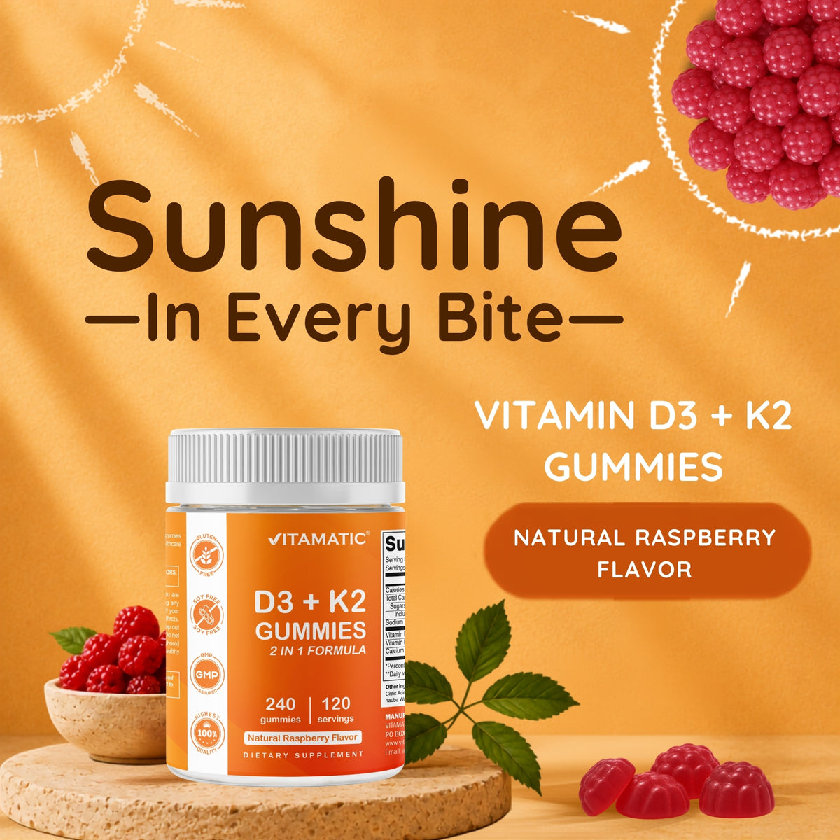 Vitamin D3 + K2 with Calcium Gummies, 240 Count