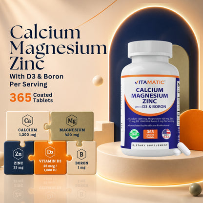 Vitamatic Calcium Magnesium Zinc + D3 & Boron, 365 Tablets