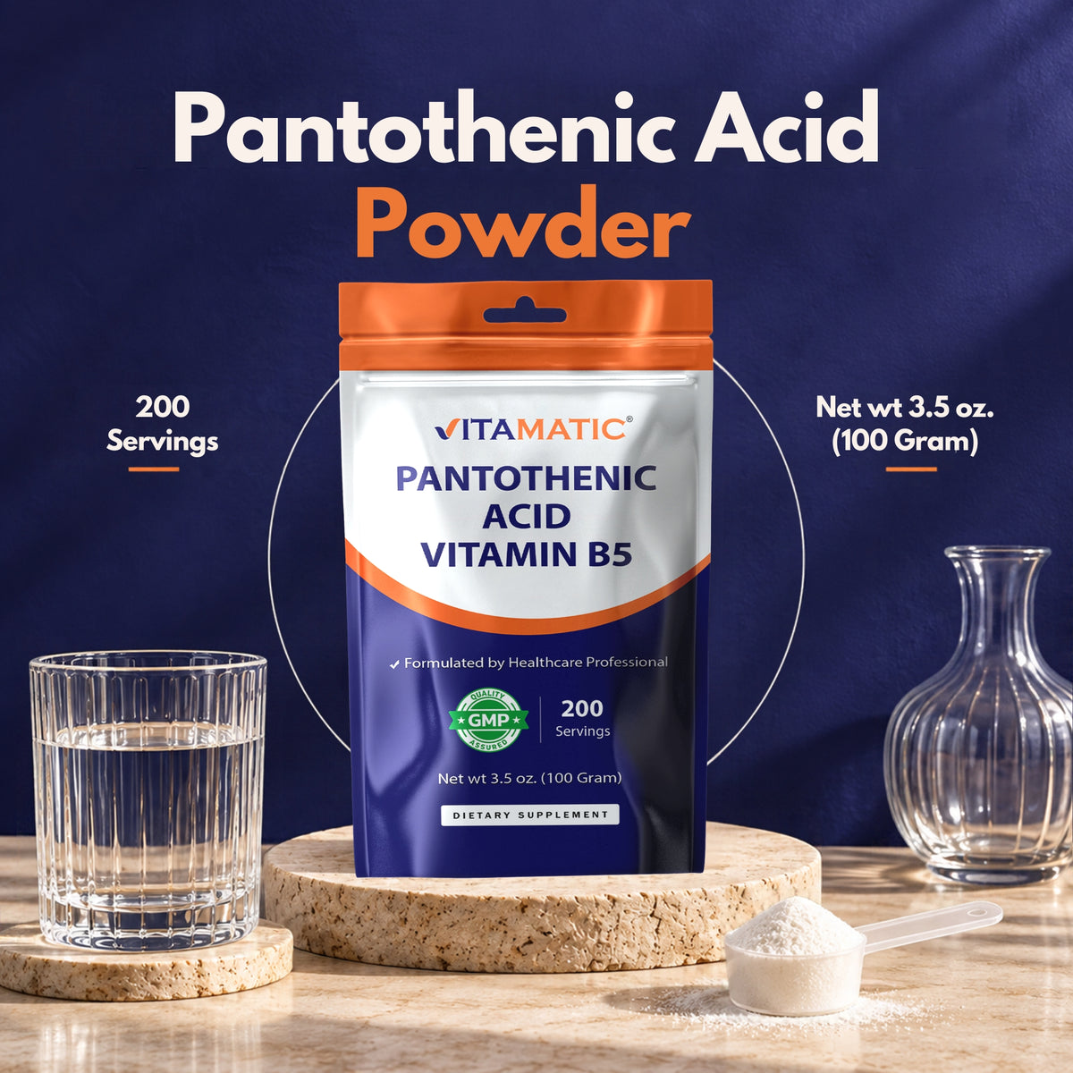 Pantothenic Acid Powder 500mg Per Serving, 100g Pouch