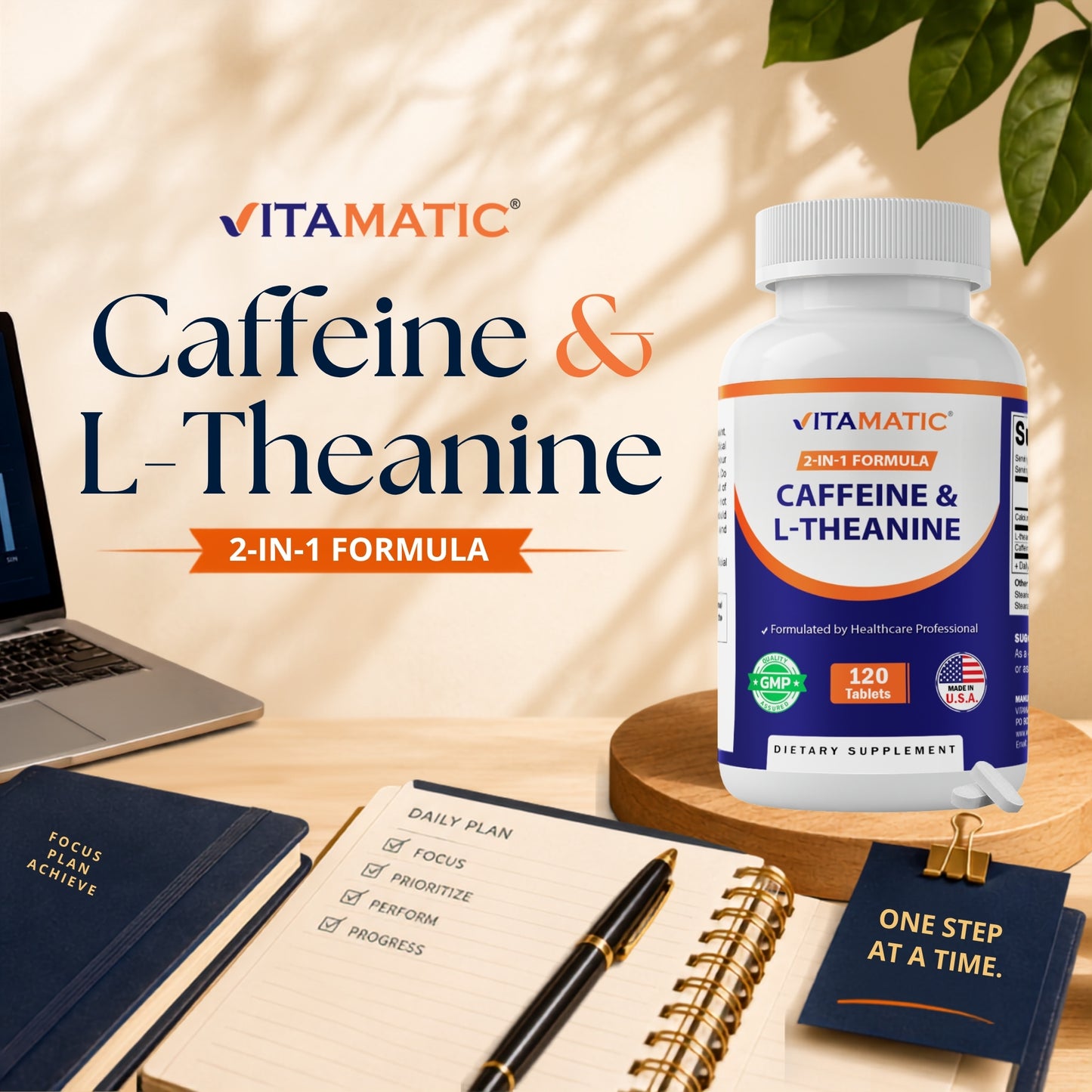 Vitamatic L-Theanine 200mg + Caffeine 100mg, 120 Tablets