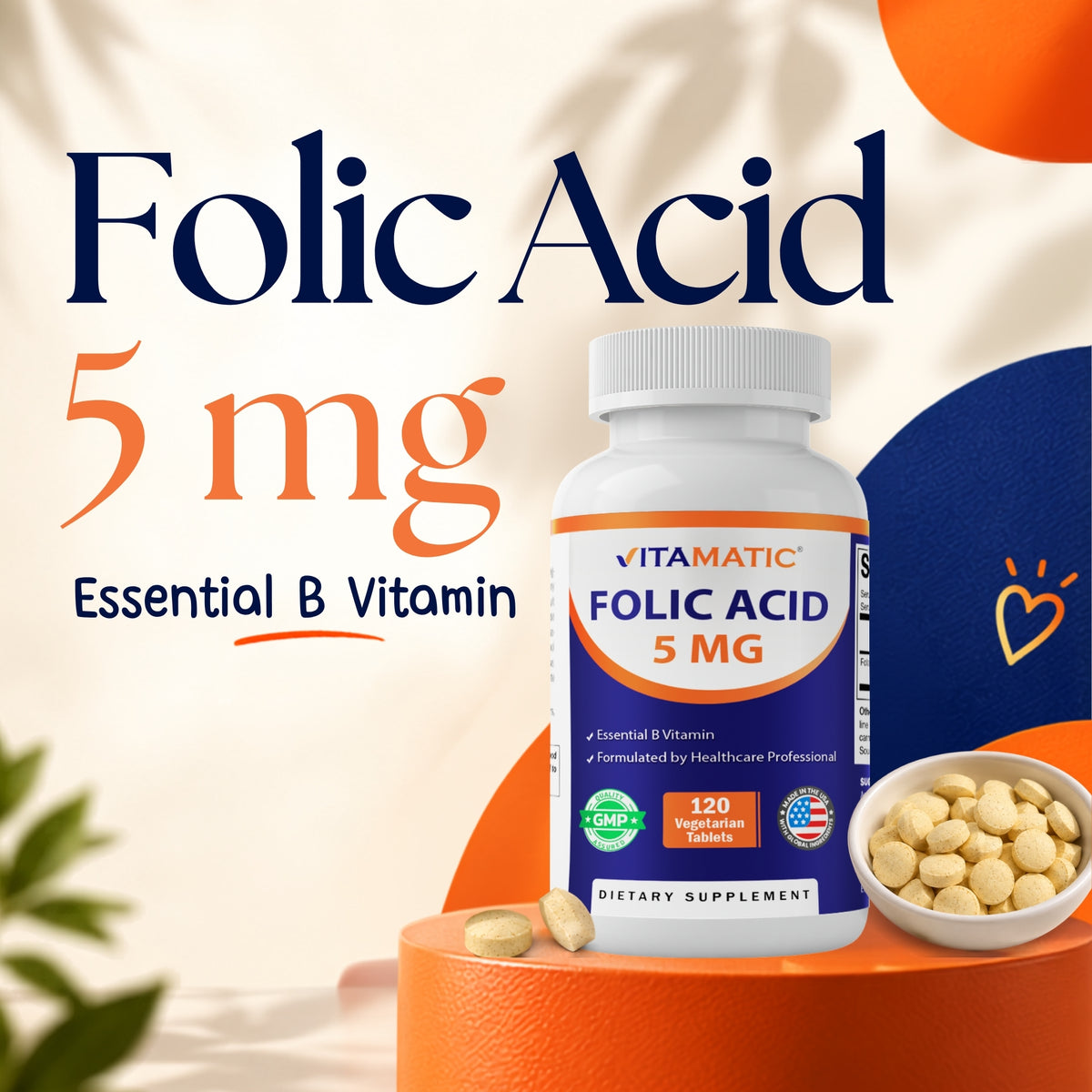 Folic Acid 5mg Supplement, 120 Tablets