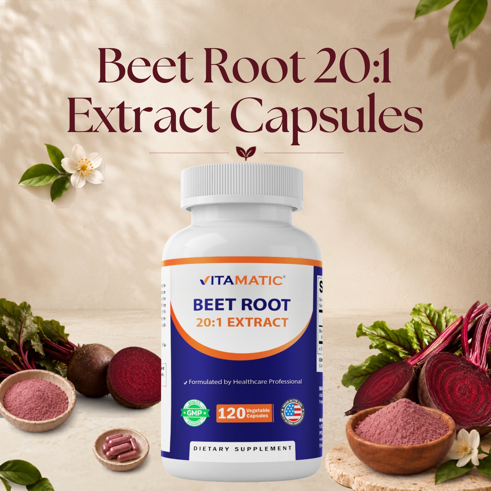 Vitamatic Beet Root 20:1 Extract 800 mg supplement – 120 vegetable capsules